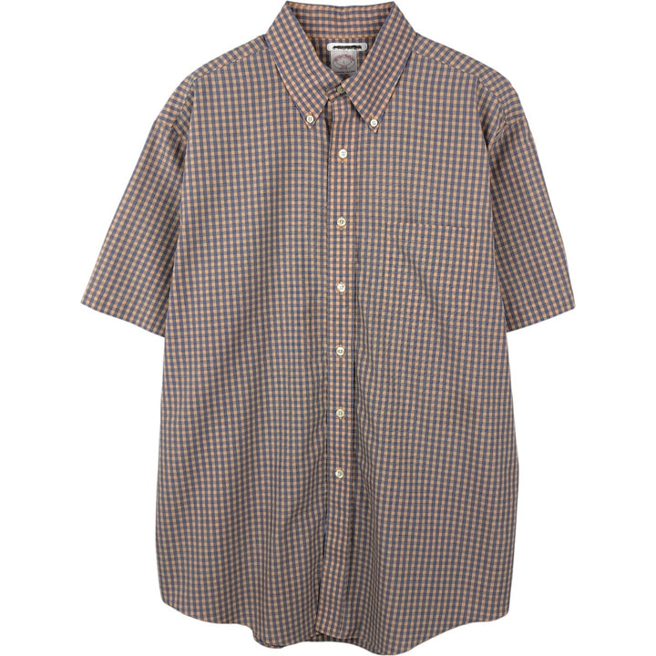 Brooks Brothers 346 short sleeve button down check shirt, men's size L cotton navy blue type Vintage Second Hand