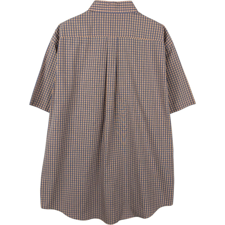 Brooks Brothers 346 short sleeve button down check shirt, men's size L cotton navy blue type Vintage Second Hand