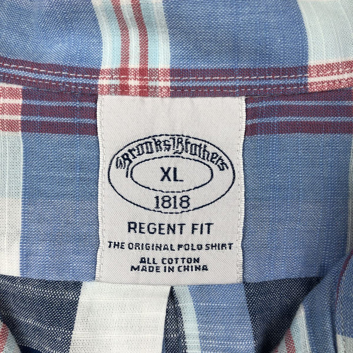 Brooks Brothers 1818 REGENT FIT Short-Sleeve Button-Down Check Shirt, Men's Size XL (approx.) cotton blue type Vintage Second Hand