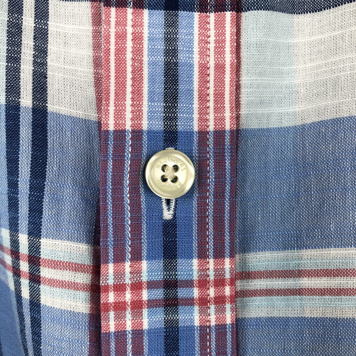 Brooks Brothers 1818 REGENT FIT Short-Sleeve Button-Down Check Shirt, Men's Size XL (approx.) cotton blue type Vintage Second Hand