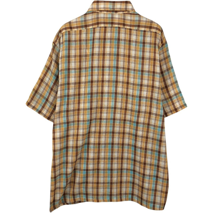 Continental Casuals Check Pattern Short-Sleeve Poly-Cotton Shirt, Made in USA, Men's Size XL (Equivalent), Vintage polyester orange type Vintage Second Hand