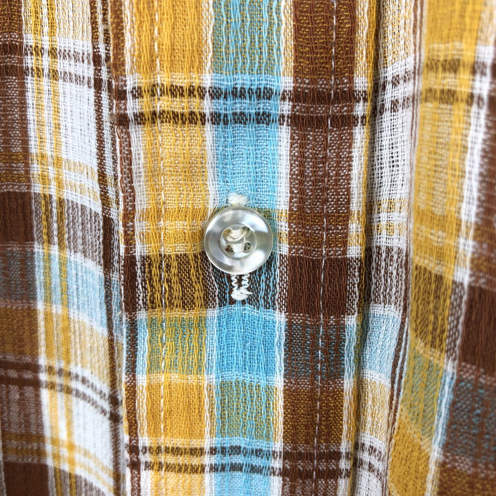 Continental Casuals Check Pattern Short-Sleeve Poly-Cotton Shirt, Made in USA, Men's Size XL (Equivalent), Vintage polyester orange type Vintage Second Hand