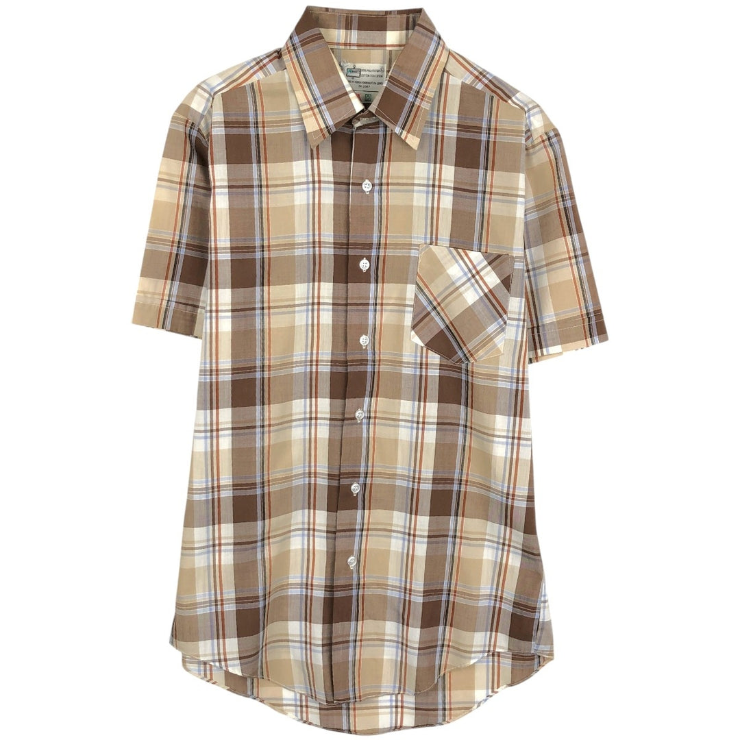 70s-80'S Kmart short-sleeved check shirt, men's size L equivalent, vintage. polyester brown type Vintage Second Hand