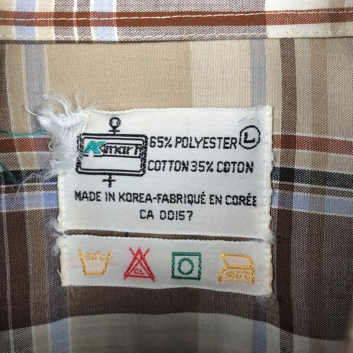 70s-80'S Kmart short-sleeved check shirt, men's size L equivalent, vintage. polyester brown type Vintage Second Hand