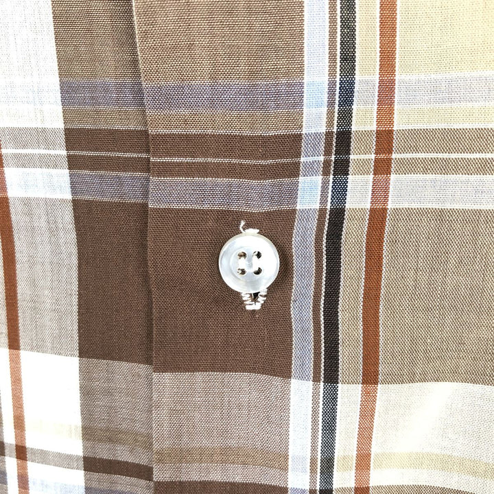 70s-80'S Kmart short-sleeved check shirt, men's size L equivalent, vintage. polyester brown type Vintage Second Hand