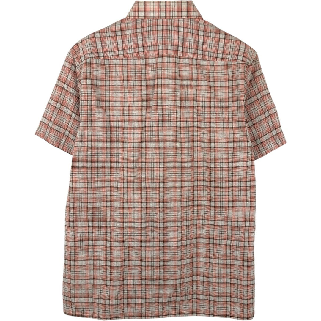 diplomat check pattern short-sleeved open-collar cotton shirt, boxy shirt, men's size M equivalent, vintage. cotton orange type Vintage Second Hand