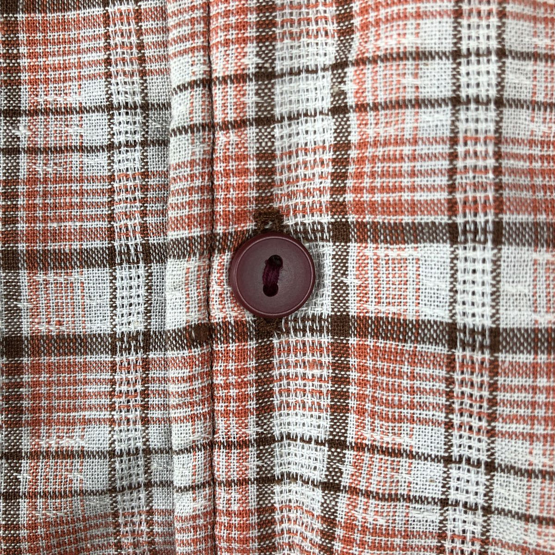 diplomat check pattern short-sleeved open-collar cotton shirt, boxy shirt, men's size M equivalent, vintage. cotton orange type Vintage Second Hand
