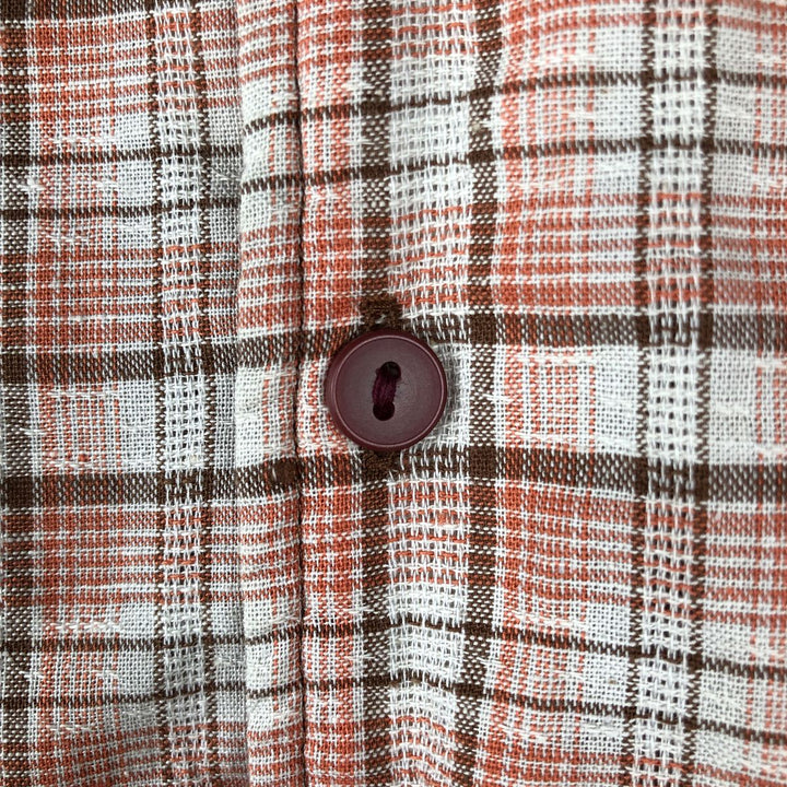 diplomat check pattern short-sleeved open-collar cotton shirt, boxy shirt, men's size M equivalent, vintage. cotton orange type Vintage Second Hand