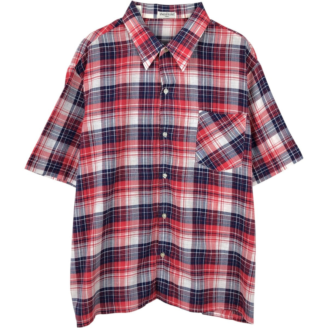 Yves Piolet short-sleeved cotton check shirt, made in France, men's size XL equivalent, vintage. cotton red type Vintage Second Hand