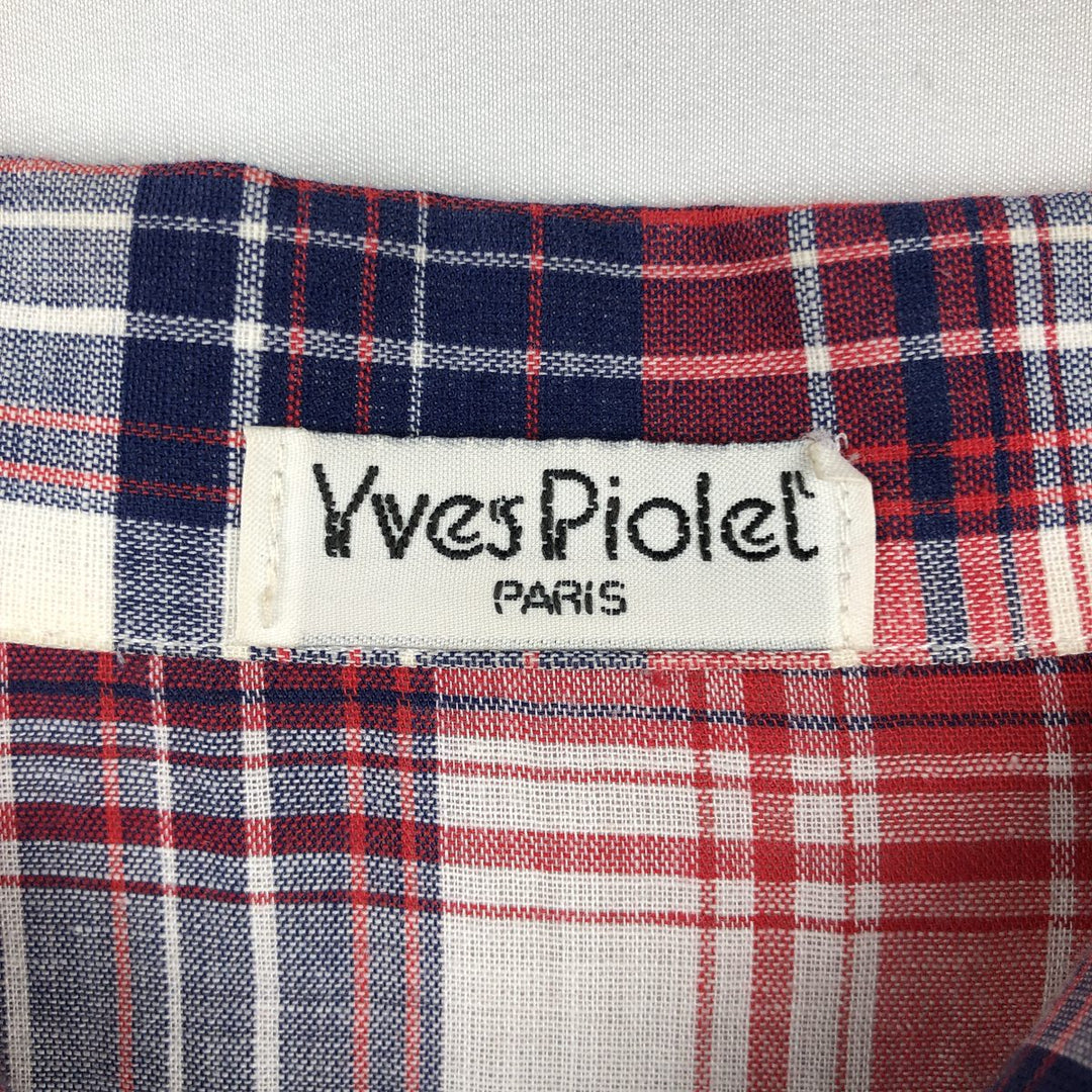Yves Piolet short-sleeved cotton check shirt, made in France, men's size XL equivalent, vintage. cotton red type Vintage Second Hand