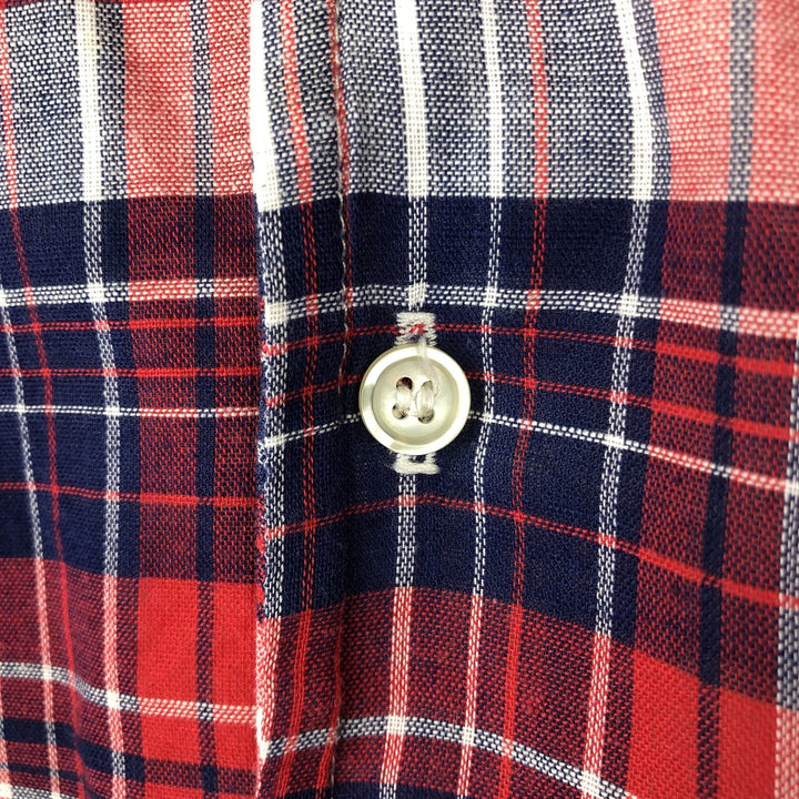 Yves Piolet short-sleeved cotton check shirt, made in France, men's size XL equivalent, vintage. cotton red type Vintage Second Hand