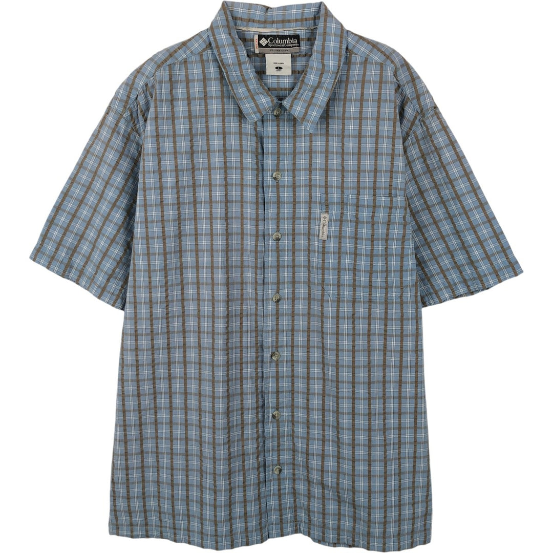 2000'S Columbia Short Sleeve Cotton Check Box Shirt, Men's Size L cotton Blue type light blue Vintage Second Hand
