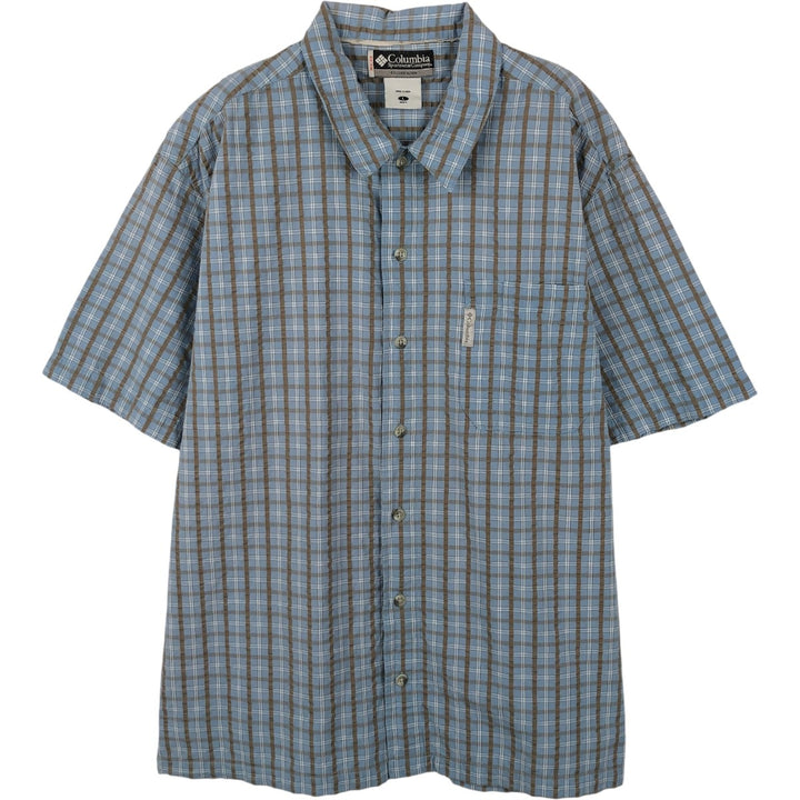 2000'S Columbia Short Sleeve Cotton Check Box Shirt, Men's Size L cotton Blue type light blue Vintage Second Hand