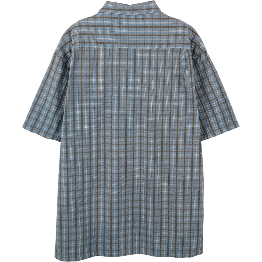 2000'S Columbia Short Sleeve Cotton Check Box Shirt, Men's Size L cotton Blue type light blue Vintage Second Hand