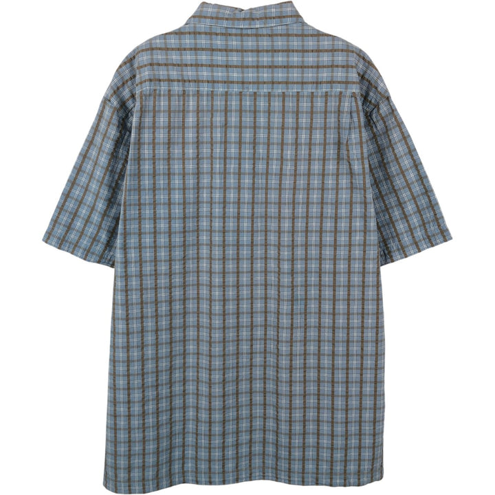2000'S Columbia Short Sleeve Cotton Check Box Shirt, Men's Size L cotton Blue type light blue Vintage Second Hand