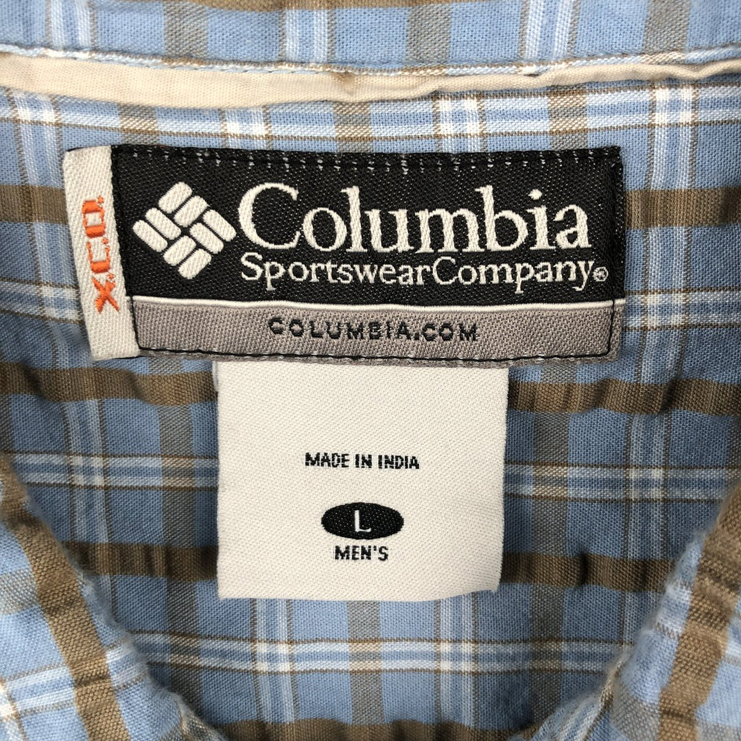 2000'S Columbia Short Sleeve Cotton Check Box Shirt, Men's Size L cotton Blue type light blue Vintage Second Hand