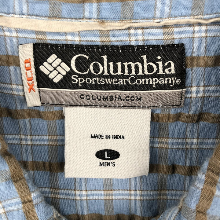 2000'S Columbia Short Sleeve Cotton Check Box Shirt, Men's Size L cotton Blue type light blue Vintage Second Hand