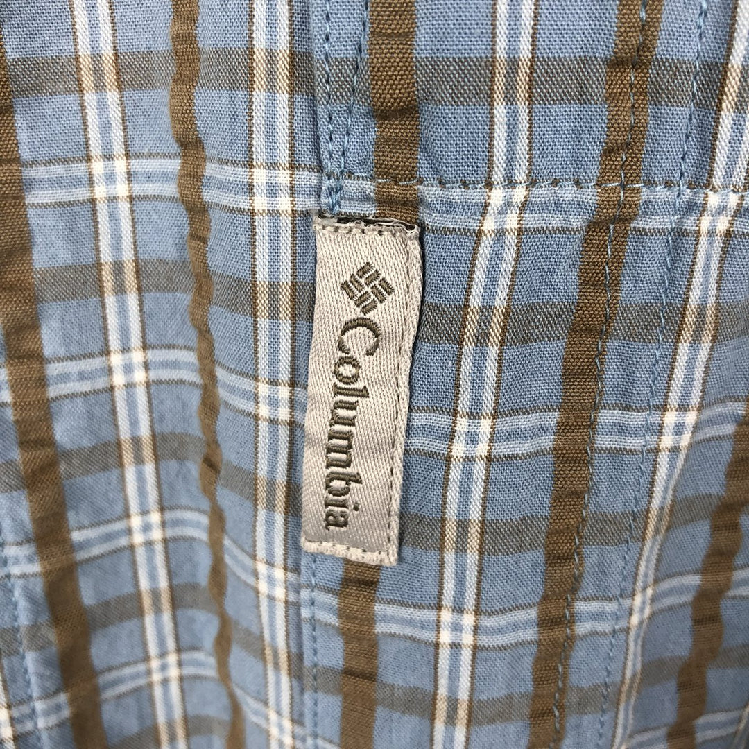 2000'S Columbia Short Sleeve Cotton Check Box Shirt, Men's Size L cotton Blue type light blue Vintage Second Hand