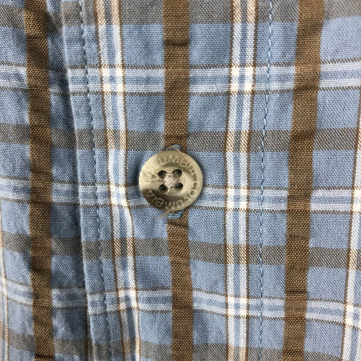 2000'S Columbia Short Sleeve Cotton Check Box Shirt, Men's Size L cotton Blue type light blue Vintage Second Hand