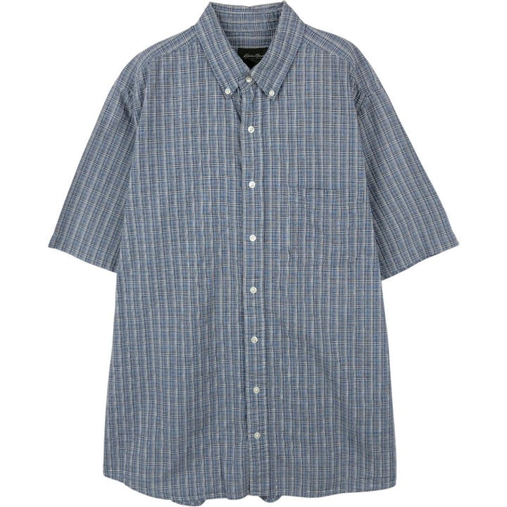 00'S Eddie Bauer short sleeve button down check shirt, men's size L cotton Blue type light blue Vintage Second Hand