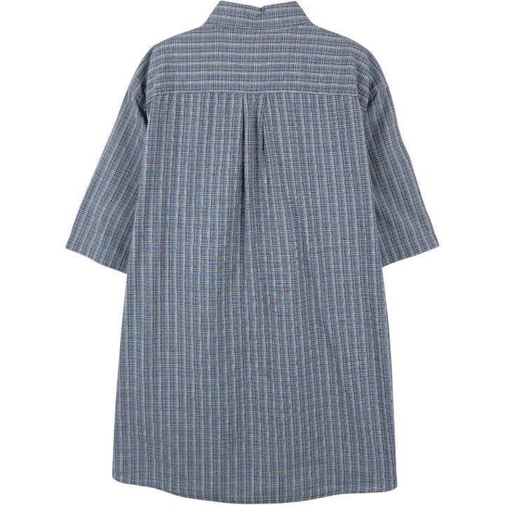 00'S Eddie Bauer short sleeve button down check shirt, men's size L cotton Blue type light blue Vintage Second Hand