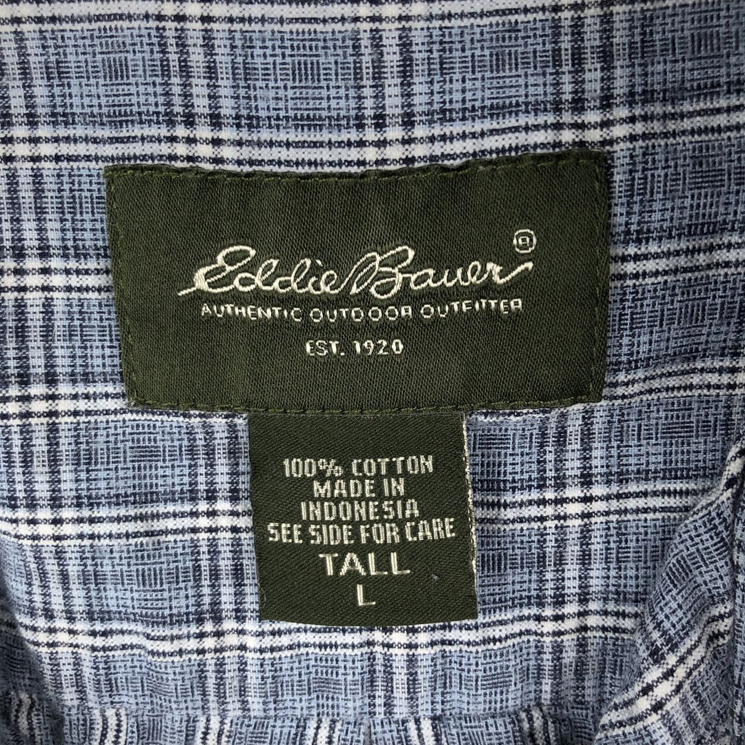 00'S Eddie Bauer short sleeve button down check shirt, men's size L cotton Blue type light blue Vintage Second Hand
