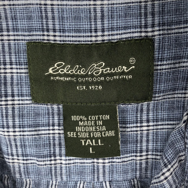 00'S Eddie Bauer short sleeve button down check shirt, men's size L cotton Blue type light blue Vintage Second Hand