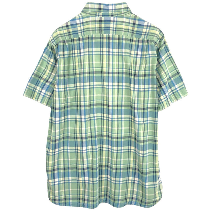 90s-00'S LLBean SLIGHTLY FITTED Short-Sleeve Cotton Check Shirt, Men's Size XL (approx.) cotton Khaki type sage green Vintage Second Hand