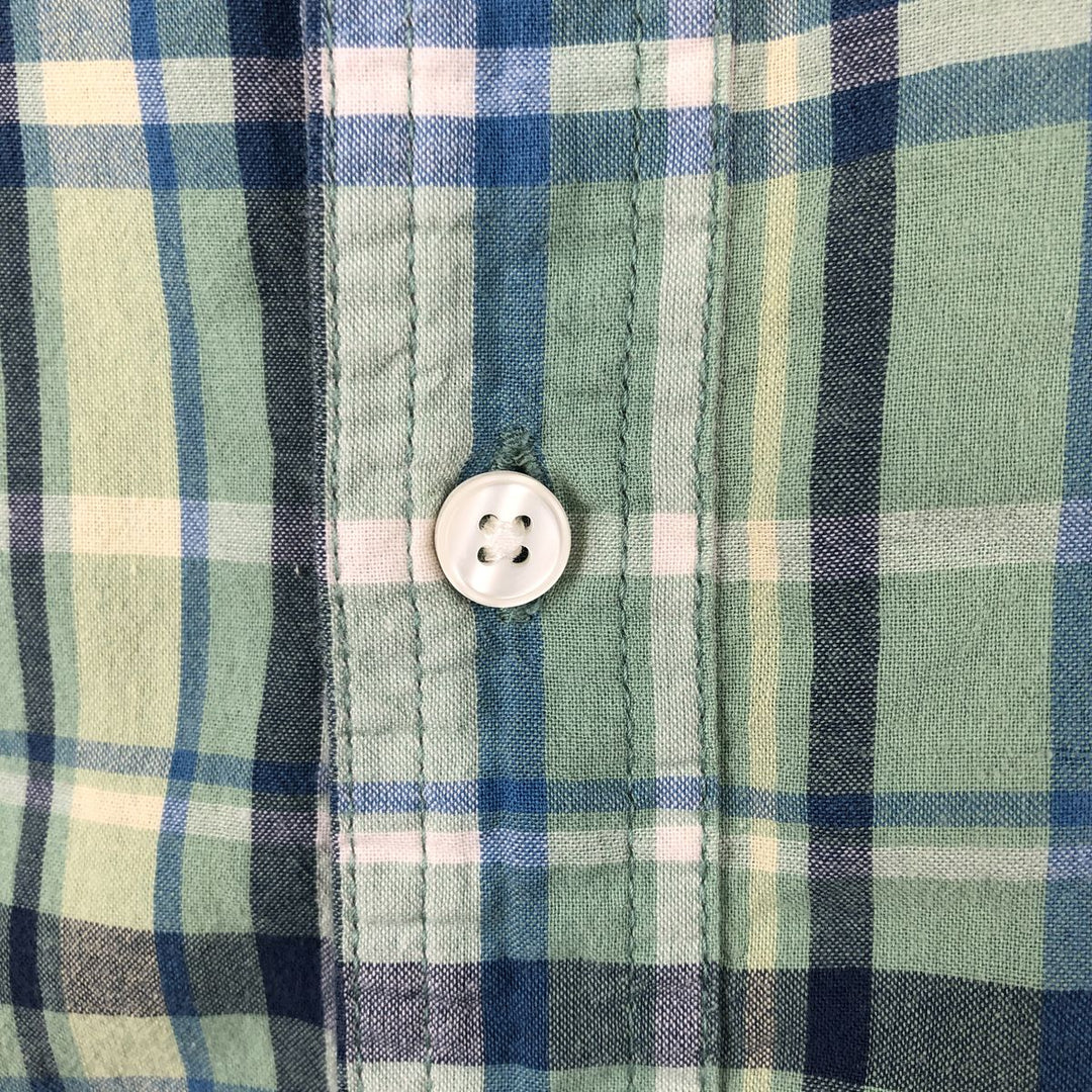 90s-00'S LLBean SLIGHTLY FITTED Short-Sleeve Cotton Check Shirt, Men's Size XL (approx.) cotton Khaki type sage green Vintage Second Hand
