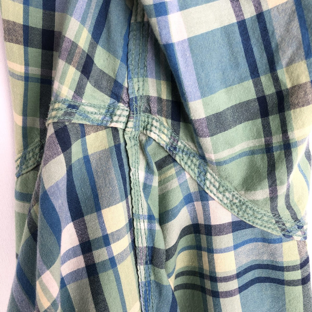 90s-00'S LLBean SLIGHTLY FITTED Short-Sleeve Cotton Check Shirt, Men's Size XL (approx.) cotton Khaki type sage green Vintage Second Hand