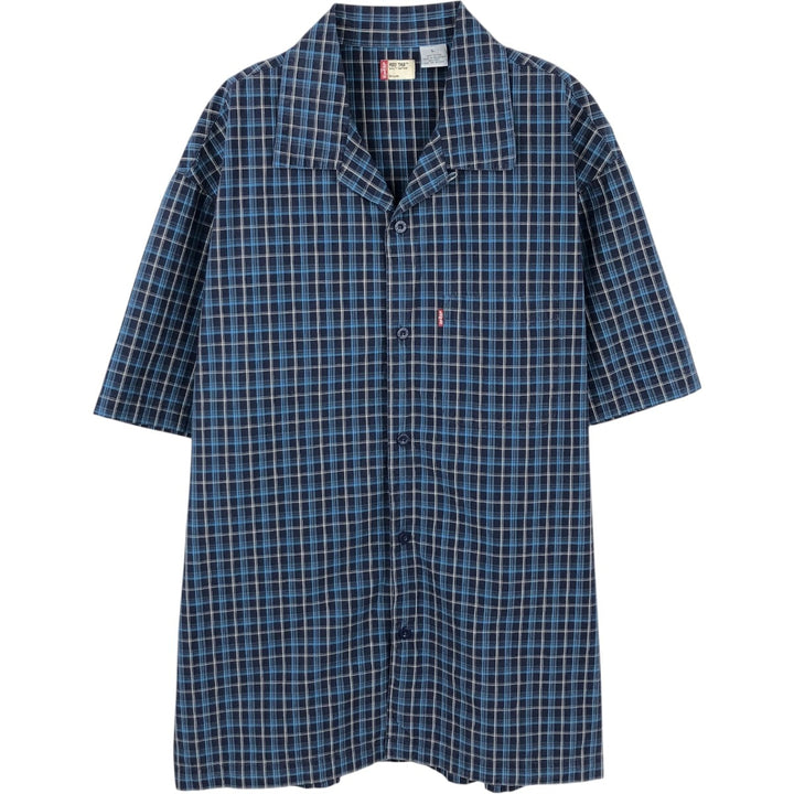 Levi's RED TAB Check Pattern Short-Sleeve Open Collar Cotton Shirt, Boxy Fit, Men's Size L (approx.) cotton blue type Vintage Second Hand