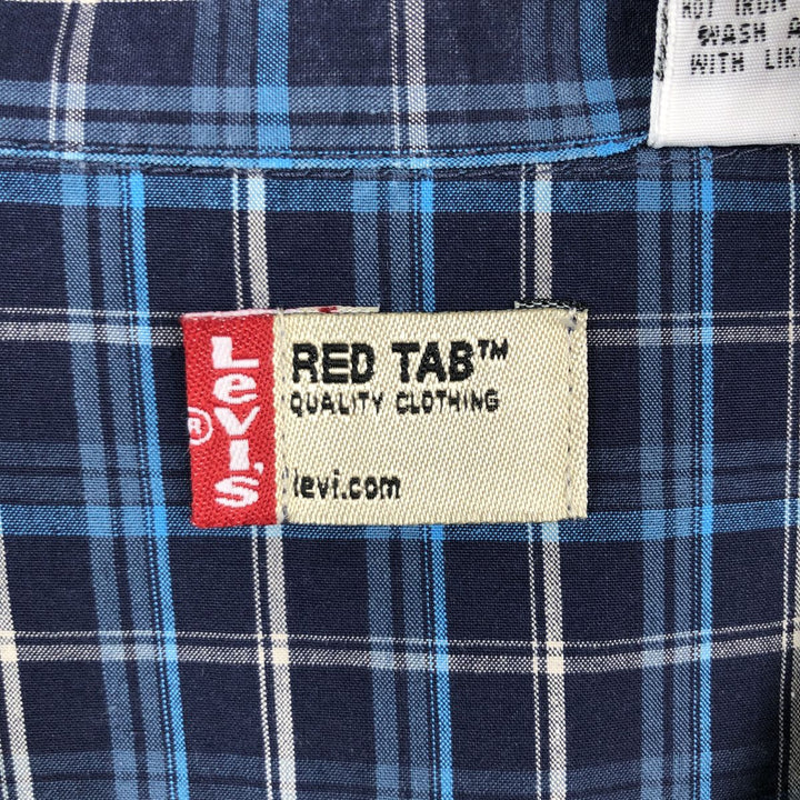 Levi's RED TAB Check Pattern Short-Sleeve Open Collar Cotton Shirt, Boxy Fit, Men's Size L (approx.) cotton blue type Vintage Second Hand