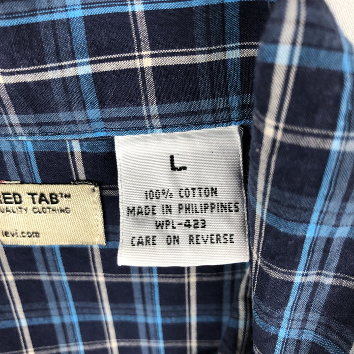 Levi's RED TAB Check Pattern Short-Sleeve Open Collar Cotton Shirt, Boxy Fit, Men's Size L (approx.) cotton blue type Vintage Second Hand