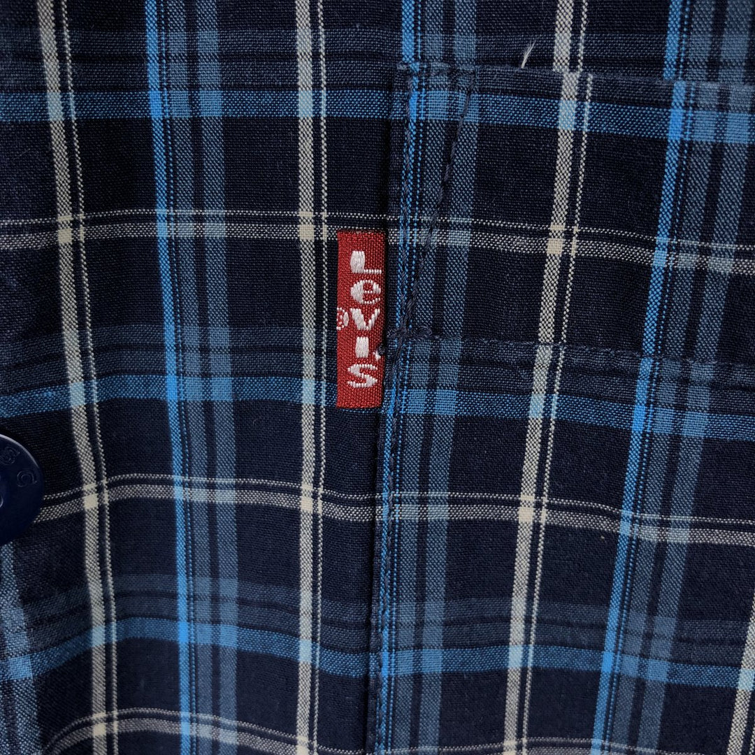 Levi's RED TAB Check Pattern Short-Sleeve Open Collar Cotton Shirt, Boxy Fit, Men's Size L (approx.) cotton blue type Vintage Second Hand