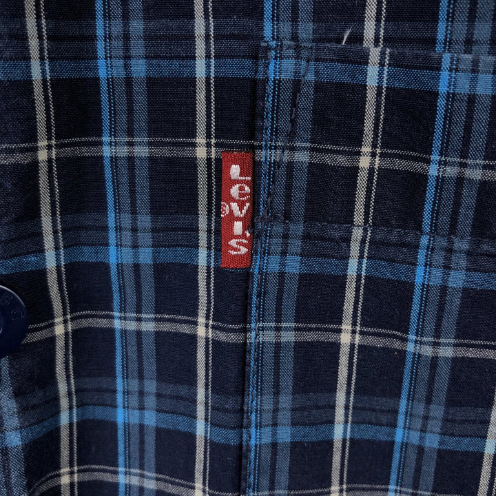 Levi's RED TAB Check Pattern Short-Sleeve Open Collar Cotton Shirt, Boxy Fit, Men's Size L (approx.) cotton blue type Vintage Second Hand