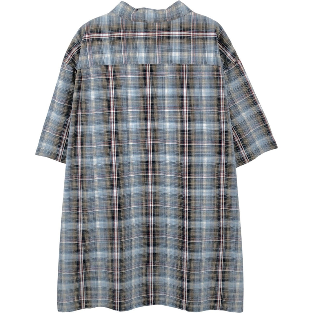 2000'S Columbia Check Pattern Short-Sleeve Open Collar Cotton Shirt, Boxy Fit, Men's Size XL (approx.) cotton Khaki type Vintage Second Hand