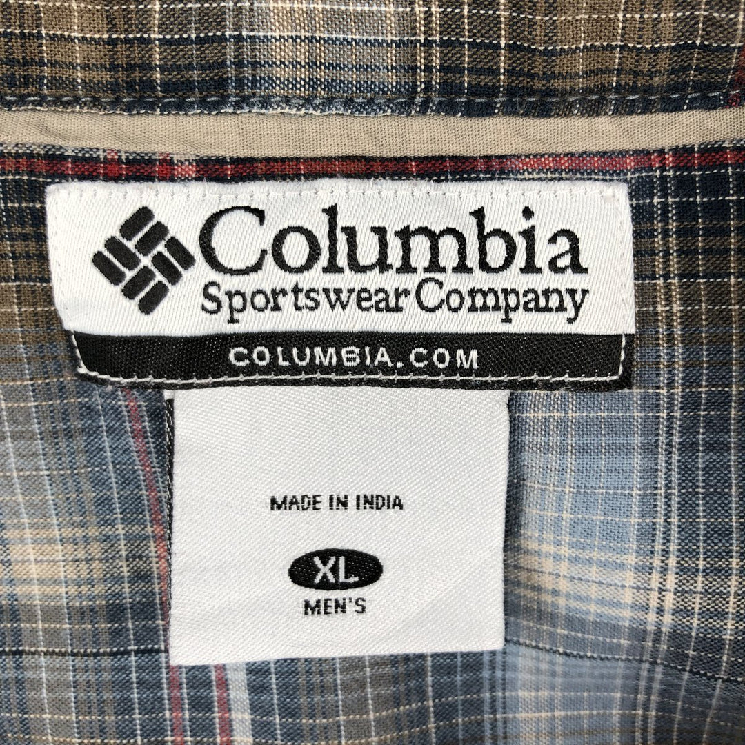 2000'S Columbia Check Pattern Short-Sleeve Open Collar Cotton Shirt, Boxy Fit, Men's Size XL (approx.) cotton Khaki type Vintage Second Hand