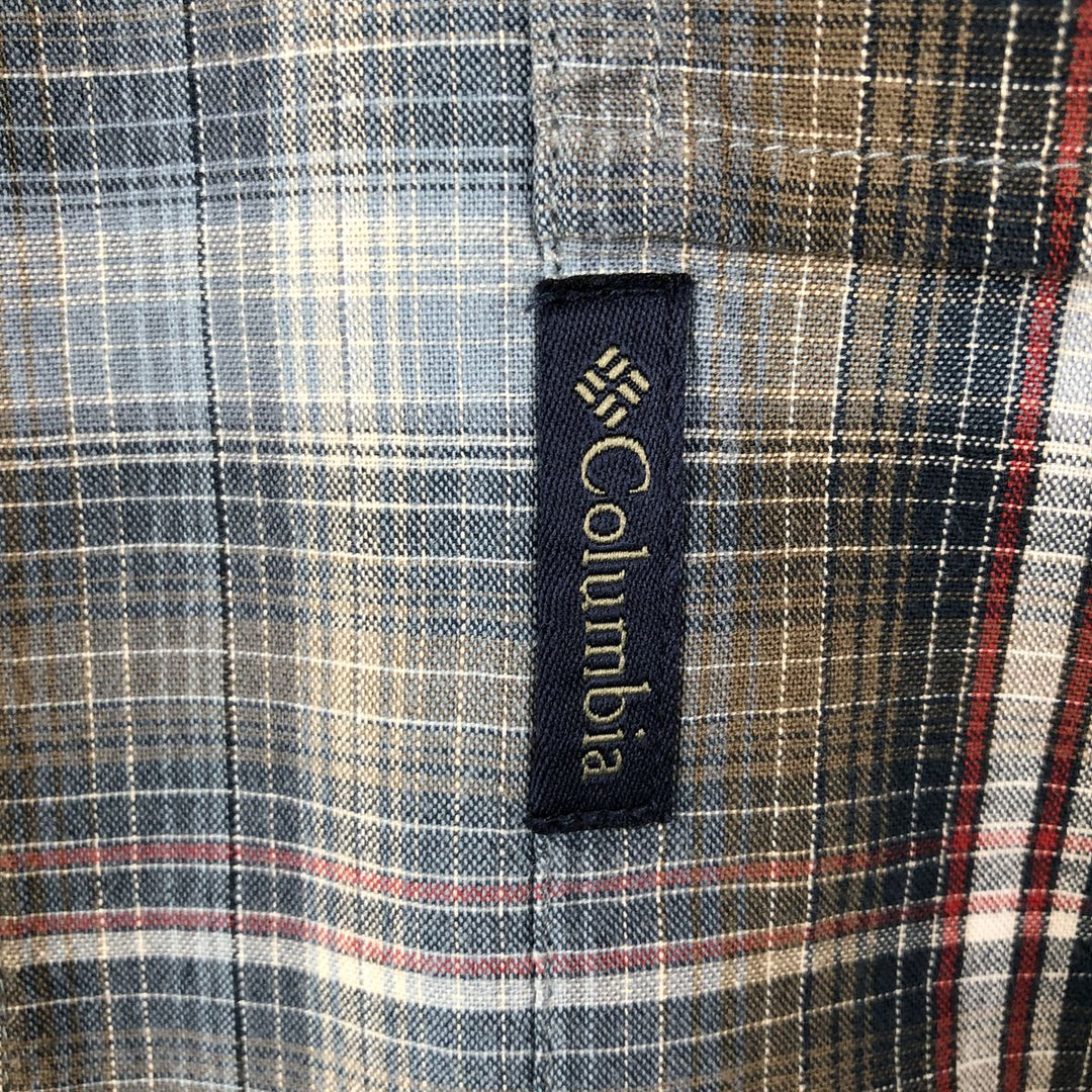 2000'S Columbia Check Pattern Short-Sleeve Open Collar Cotton Shirt, Boxy Fit, Men's Size XL (approx.) cotton Khaki type Vintage Second Hand