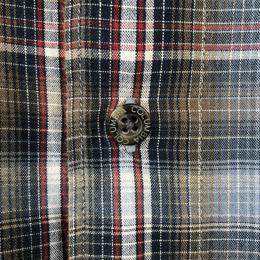 2000'S Columbia Check Pattern Short-Sleeve Open Collar Cotton Shirt, Boxy Fit, Men's Size XL (approx.) cotton Khaki type Vintage Second Hand