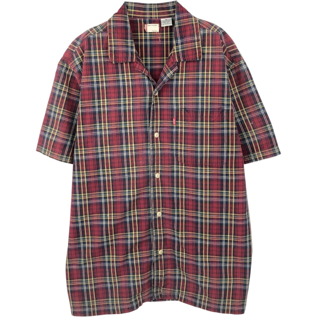 Levi's RED TAB Check Pattern Short-Sleeve Open Collar Cotton Shirt, Boxy Fit, Men's Size M (approx.) cotton red type Vintage Second Hand