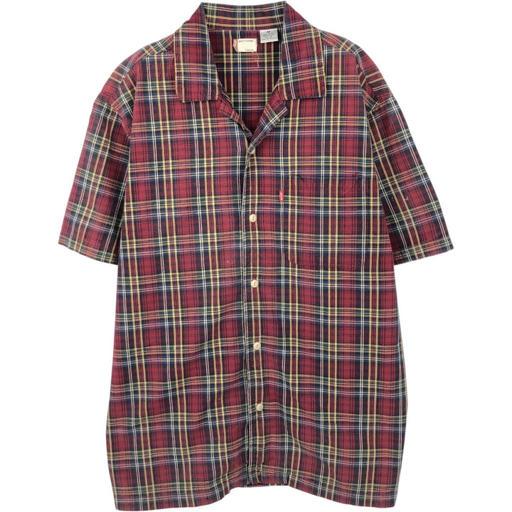 Levi's RED TAB Check Pattern Short-Sleeve Open Collar Cotton Shirt, Boxy Fit, Men's Size M (approx.) cotton red type Vintage Second Hand
