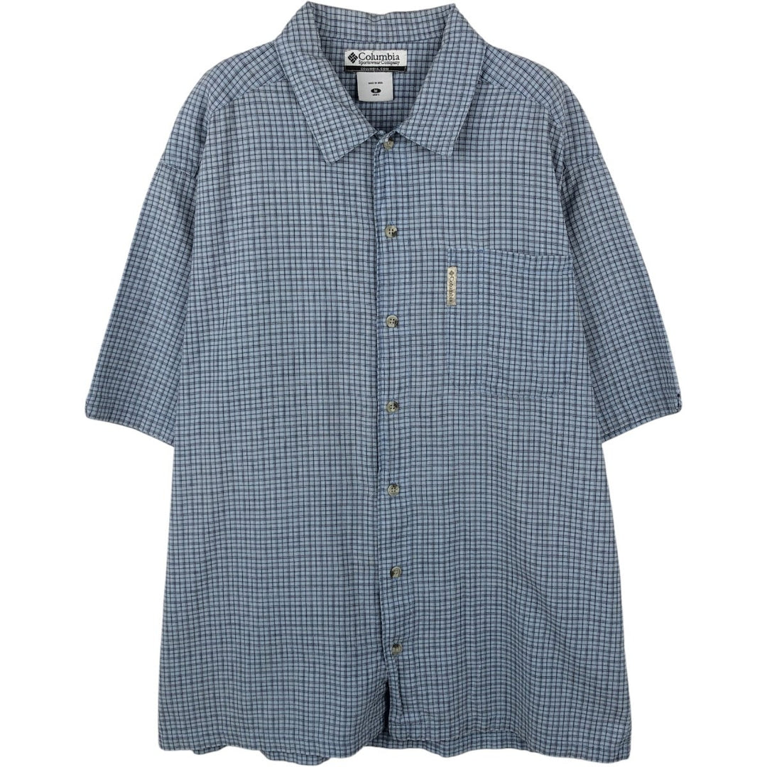2000'S Columbia Short Sleeve Cotton Check Box Shirt, Men's Size Medium cotton Blue type light blue Vintage Second Hand