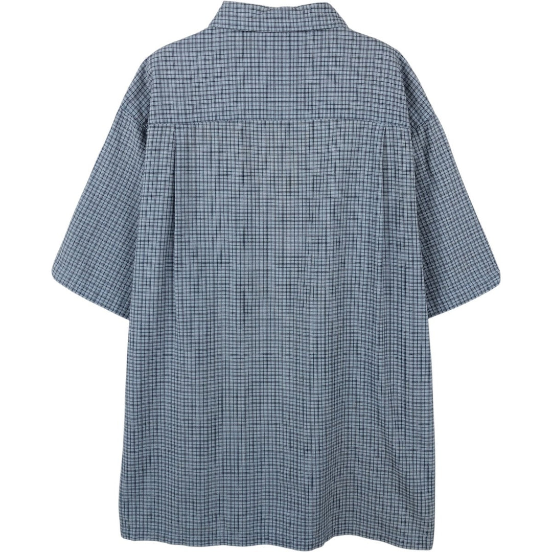 2000'S Columbia Short Sleeve Cotton Check Box Shirt, Men's Size Medium cotton Blue type light blue Vintage Second Hand