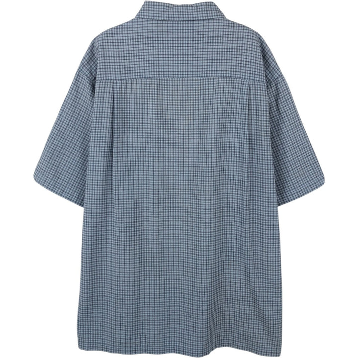 2000'S Columbia Short Sleeve Cotton Check Box Shirt, Men's Size Medium cotton Blue type light blue Vintage Second Hand