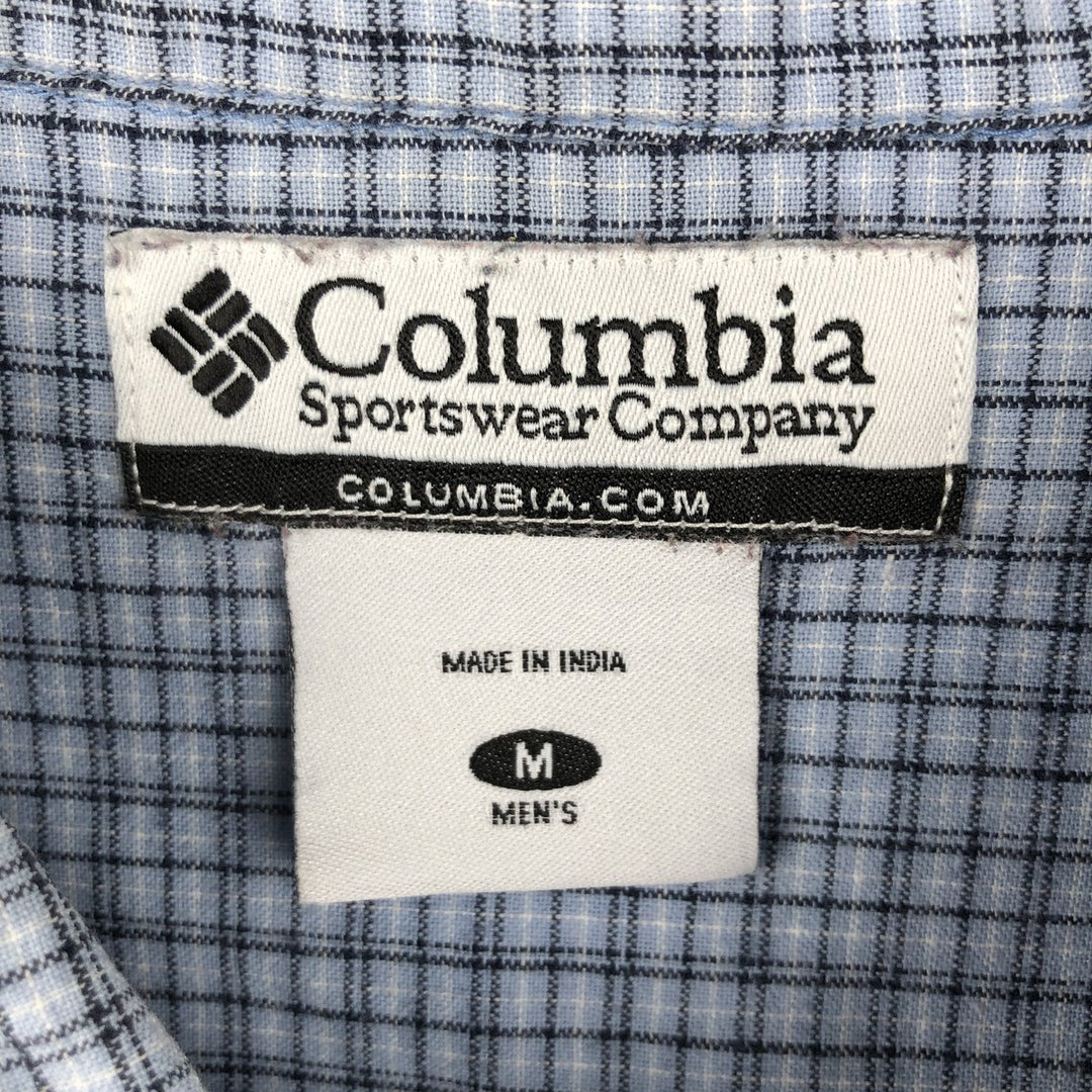 2000'S Columbia Short Sleeve Cotton Check Box Shirt, Men's Size Medium cotton Blue type light blue Vintage Second Hand