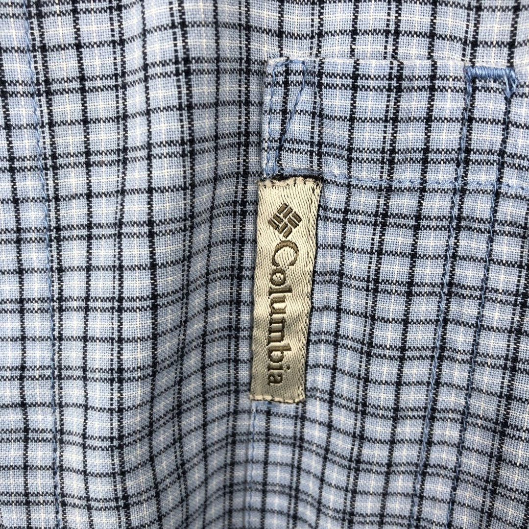 2000'S Columbia Short Sleeve Cotton Check Box Shirt, Men's Size Medium cotton Blue type light blue Vintage Second Hand