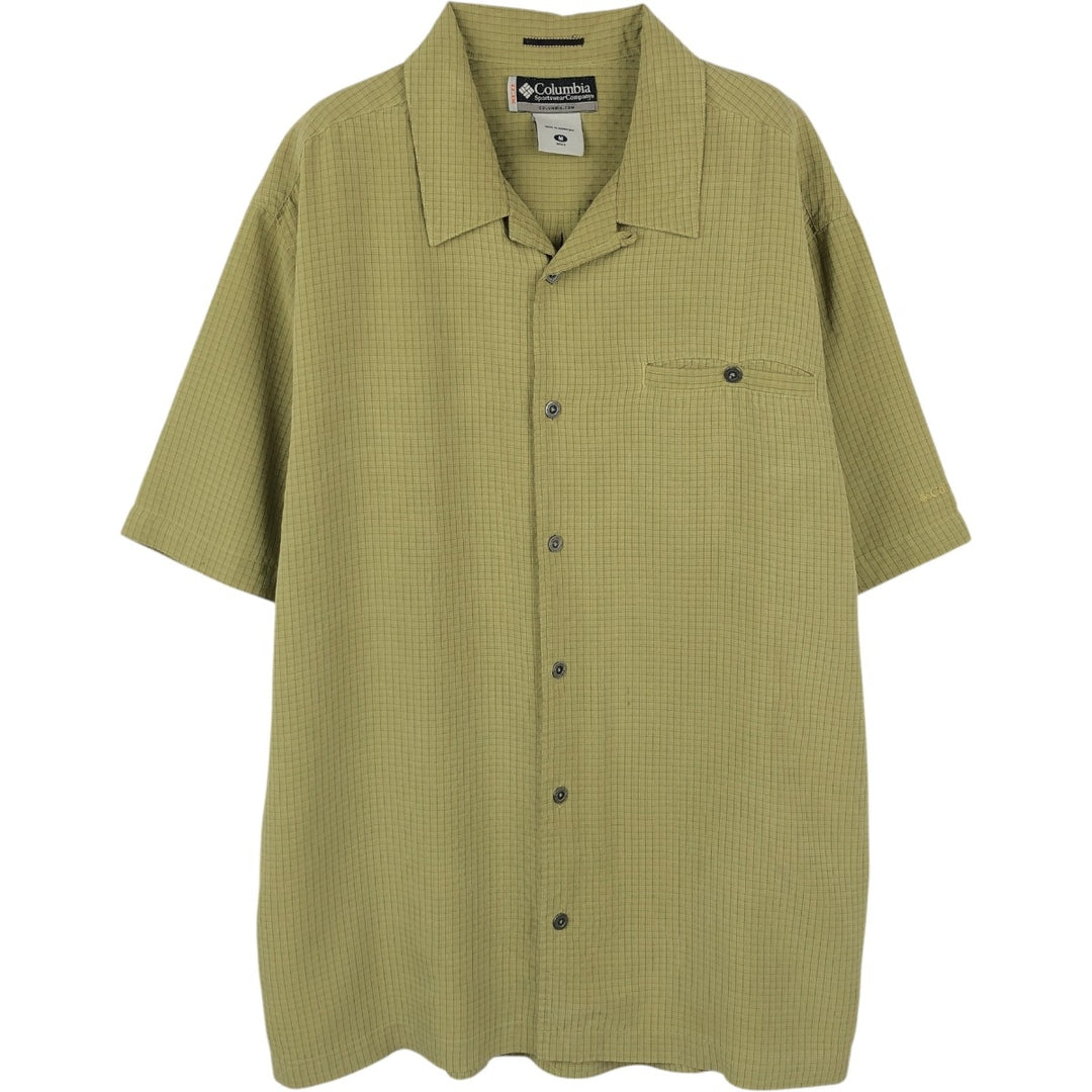 2000'S Columbia Check Pattern Short-Sleeve Open Collar Shirt, Boxy Shirt, Men's Size M (approx.) Modal green type yellow green Vintage Second Hand