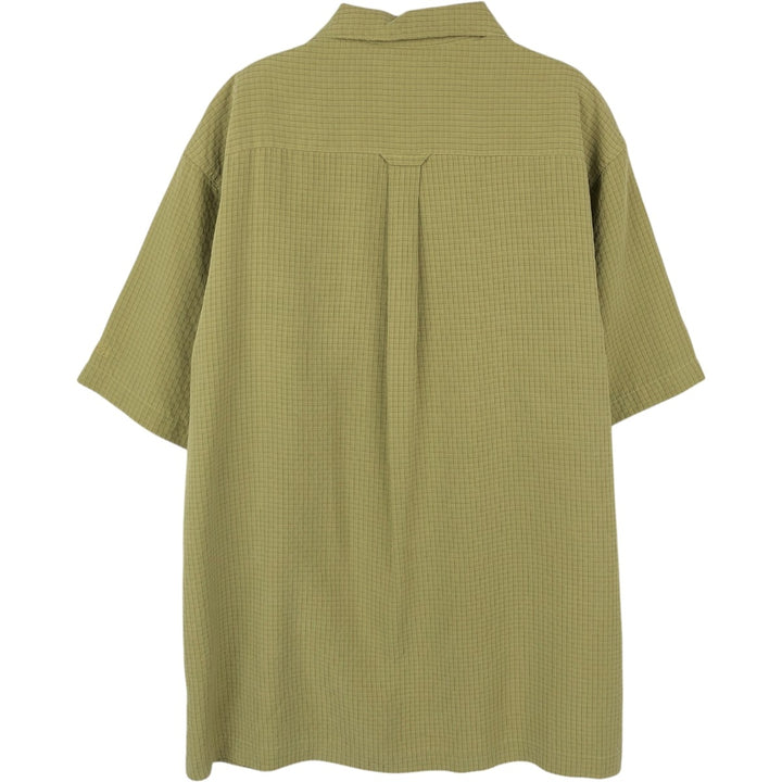 2000'S Columbia Check Pattern Short-Sleeve Open Collar Shirt, Boxy Shirt, Men's Size M (approx.) Modal green type yellow green Vintage Second Hand