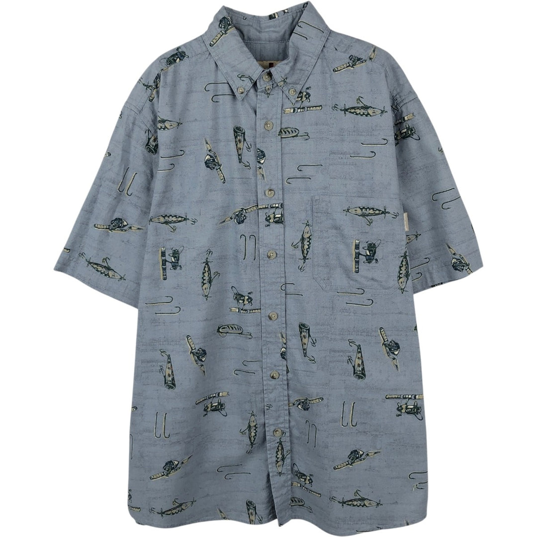 Woolrich WOOLRICH all-over print short-sleeved button-down shirt, men's size M (approx.) unclear Blue type light blue Vintage Second Hand