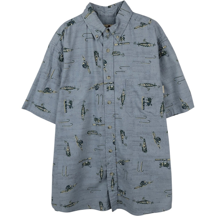 Woolrich WOOLRICH all-over print short-sleeved button-down shirt, men's size M (approx.) unclear Blue type light blue Vintage Second Hand